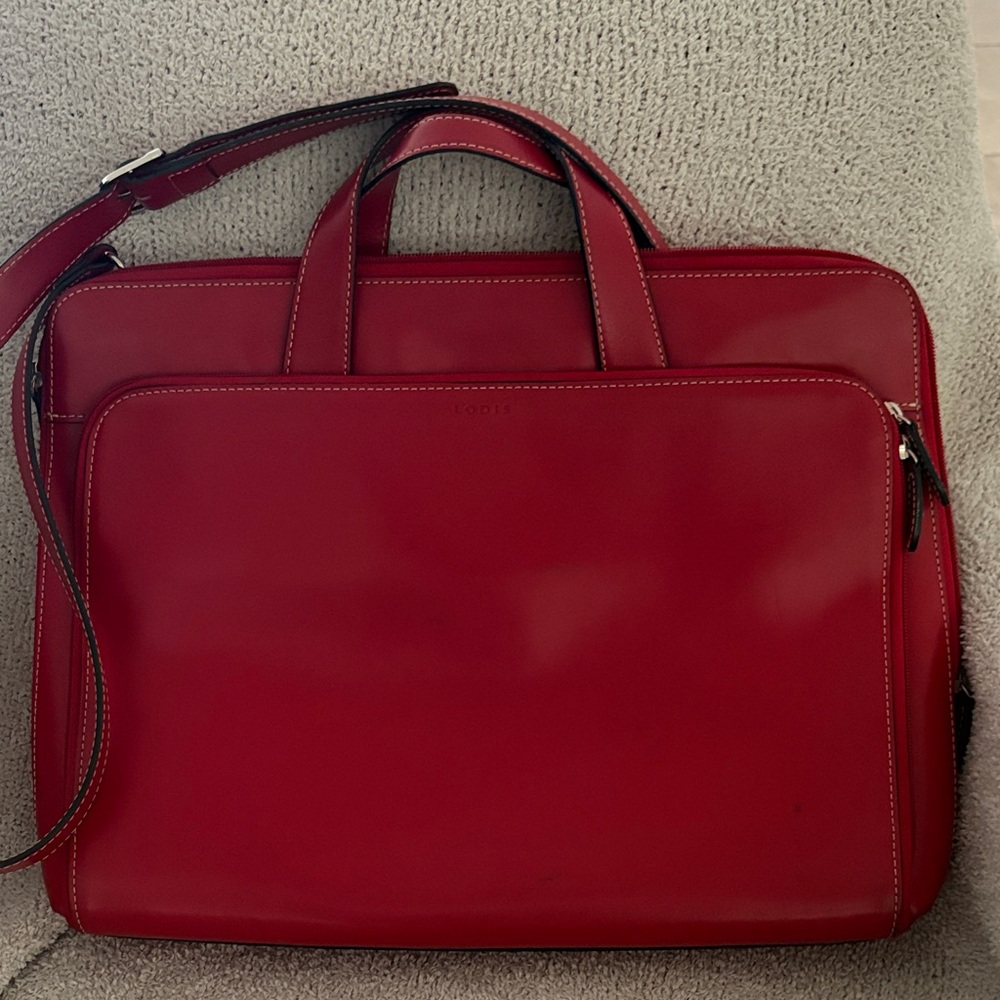 Lodis Red Leather Padded Laptop Bag with Adjustable Strap